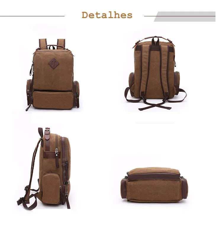 Mochila Executiva de Lona com detalhes em Couro