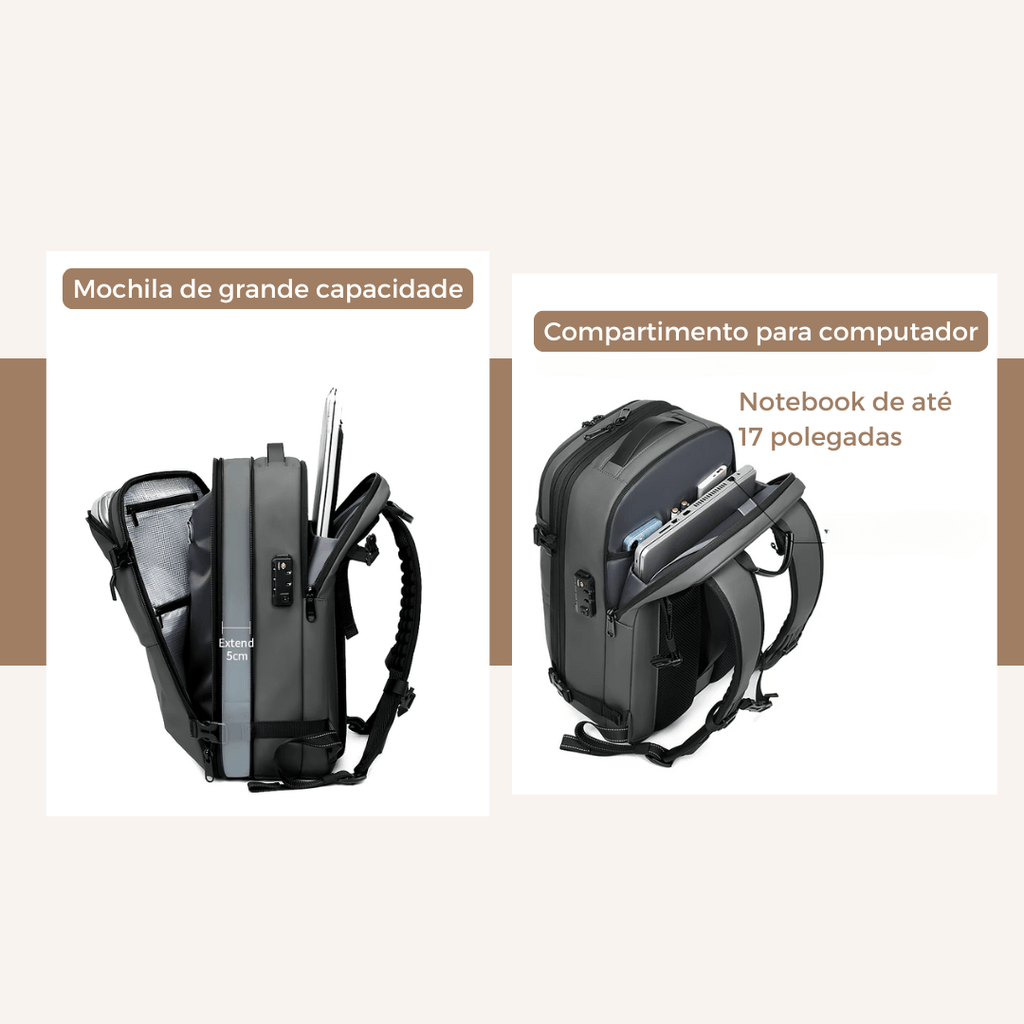 Mochila de viagem masculina compressão à vácuo 17 polegadas