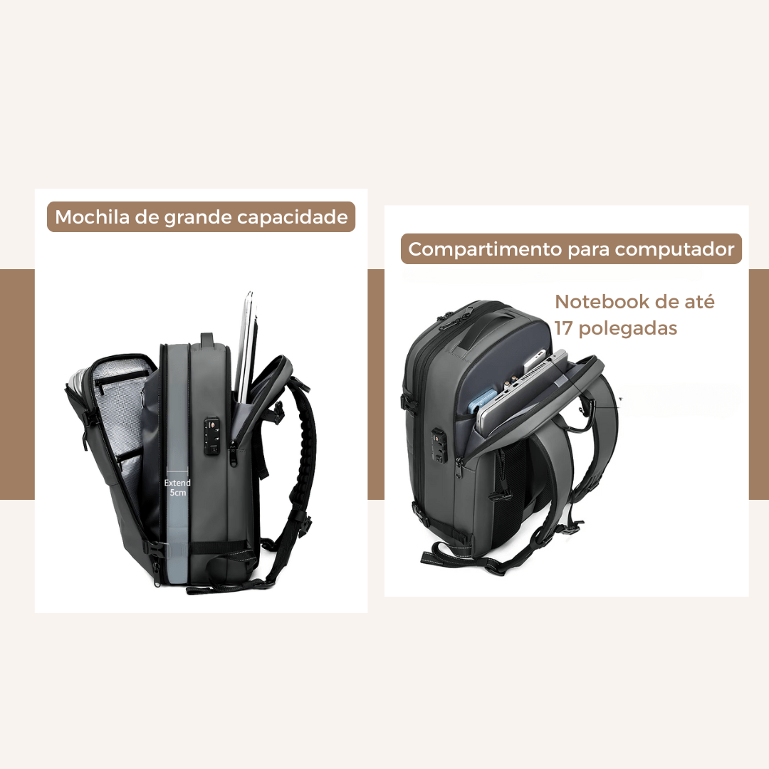 Mochila de viagem masculina compressão à vácuo 17 polegadas