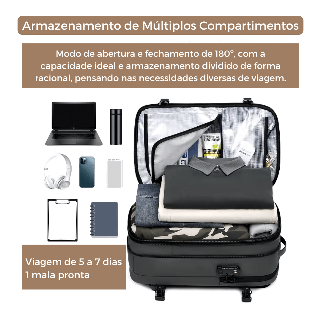 Mochila de viagem masculina compressão à vácuo 17 polegadas