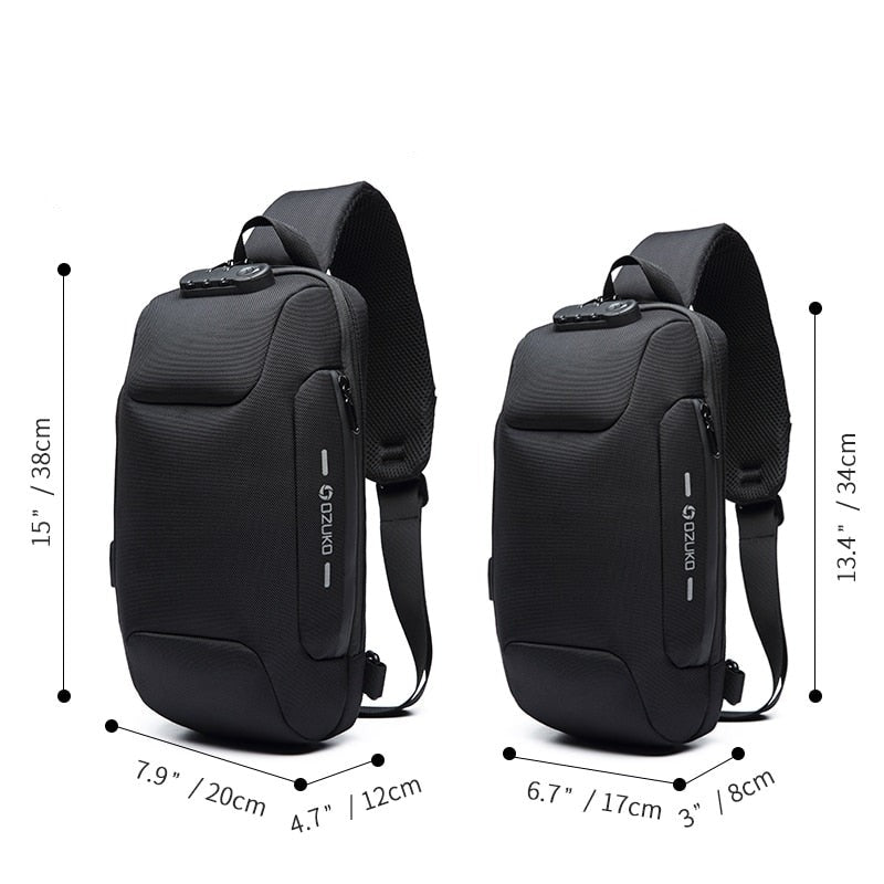 Mochila Transversal Antifurto para Viagem - Resistente à Água